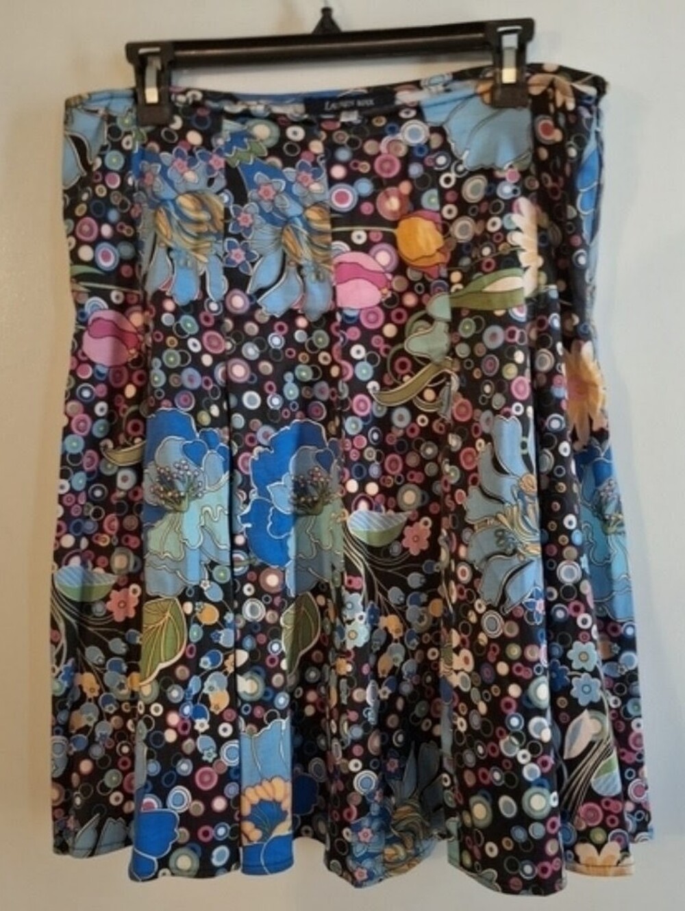 Lauren Max Black Flared Skirt With Colorful Flowers